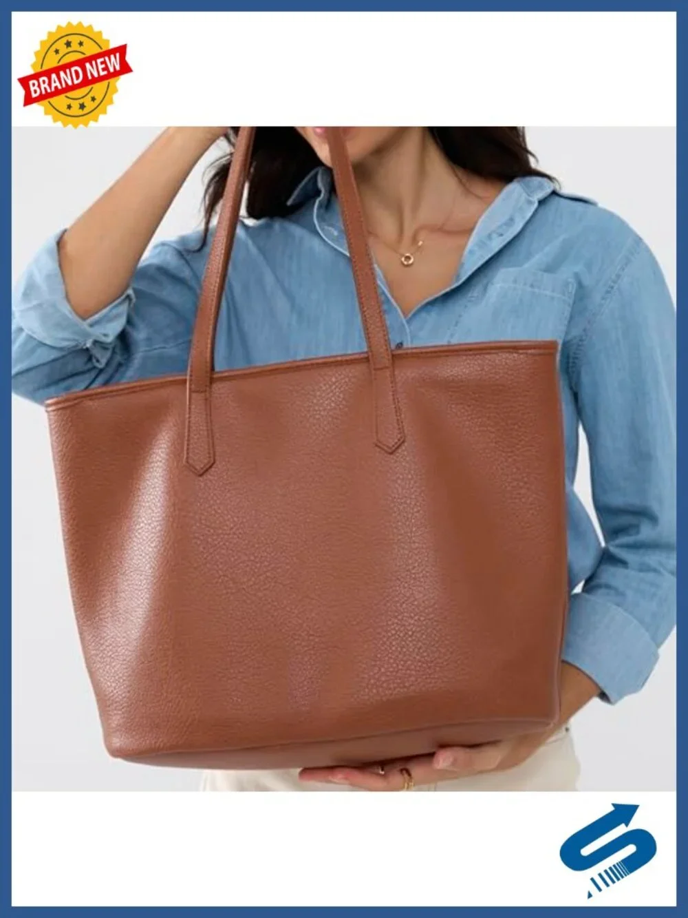 Zipper Tote Handbag Women Vegan Leather Work Travel Purse